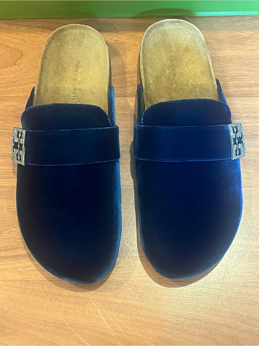 Tory Burch Mellow Pave Velvet Mule in Ocean/Silver - size 8.5M - NIB